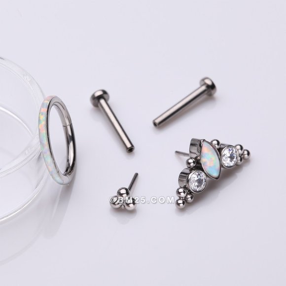 3 Pcs of Assorted Titanium Marquise Opal Bali Beaded Stud x Clicker Package - Picture 2 of 3